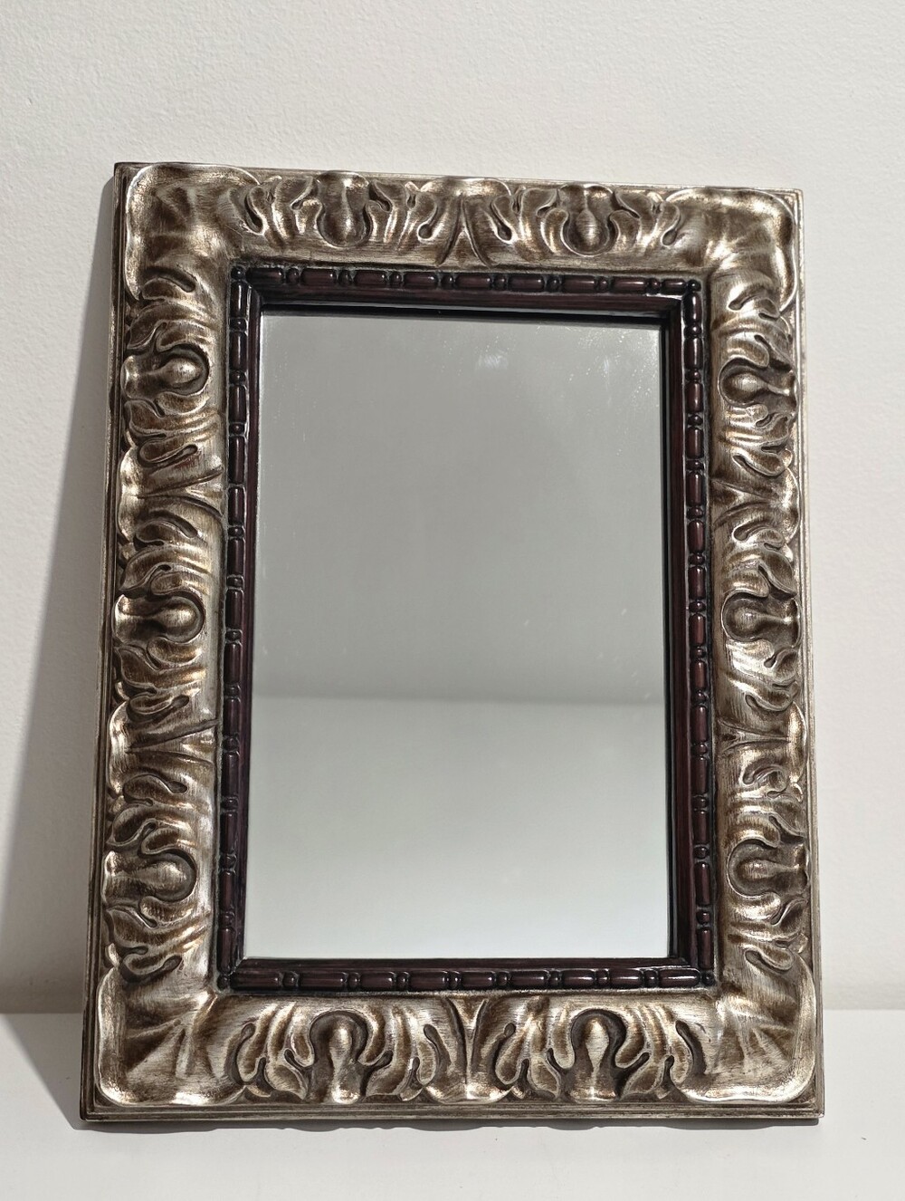 Vintage 1998 Bombay Company Mirror Ornate Burnished Silver Accent Frame Gold 16"